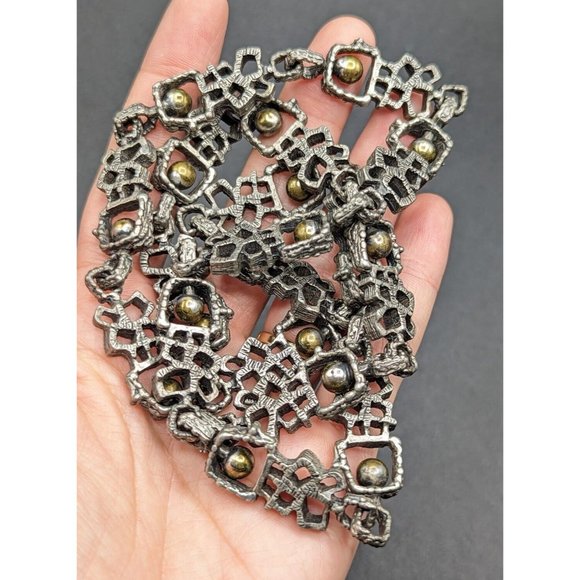 Guy Vidal Vtg Brutalist Modernist Silver Pewter Bronze Tone Ball Necklace 28" - Picture 3 of 10